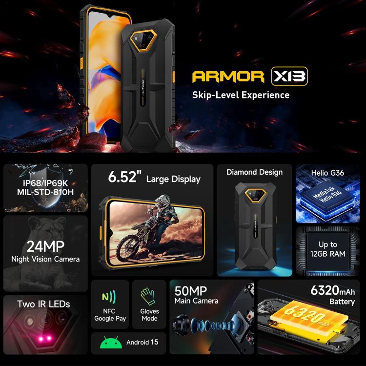 Ulefone Armor X13, 6GB+64GB, IP68/IP69K Rugged Phone
